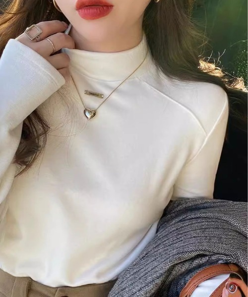 kirakiraShop(キラキラショップ)の「フリース モックネック ロング カットソー(ニット/セーター・レディース・ブラック/クリーム/オレンジ/ホワイト/ブラウン・FREE)」の12枚目の写真