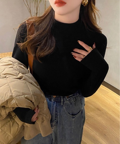 kirakiraShop(キラキラショップ)の「フリース モックネック ロング カットソー(ニット/セーター・レディース・ブラック/クリーム/オレンジ/ホワイト/ブラウン・FREE)」の14枚目の写真