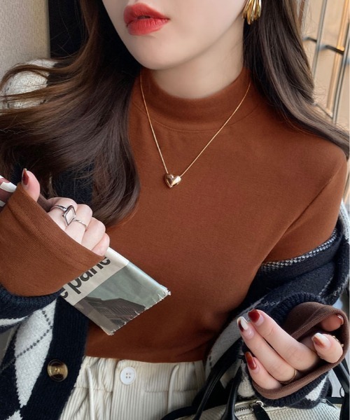 kirakiraShop(キラキラショップ)の「フリース モックネック ロング カットソー(ニット/セーター・レディース・ブラック/クリーム/オレンジ/ホワイト/ブラウン・FREE)」の18枚目の写真