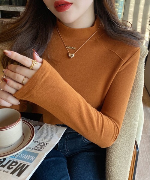 kirakiraShop(キラキラショップ)の「フリース モックネック ロング カットソー(ニット/セーター・レディース・ブラック/クリーム/オレンジ/ホワイト/ブラウン・FREE)」の19枚目の写真