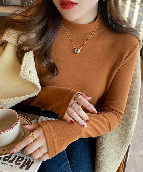 kirakiraShop(キラキラショップ)の「フリース モックネック ロング カットソー(ニット/セーター・レディース・ブラック/クリーム/オレンジ/ホワイト/ブラウン・FREE)」の21枚目の写真