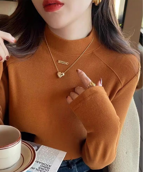 kirakiraShop(キラキラショップ)の「フリース モックネック ロング カットソー(ニット/セーター・レディース・ブラック/クリーム/オレンジ/ホワイト/ブラウン・FREE)」の20枚目の写真