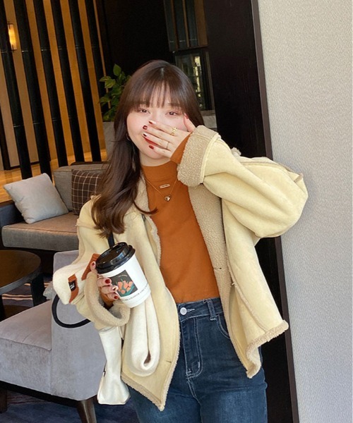kirakiraShop(キラキラショップ)の「フリース モックネック ロング カットソー(ニット/セーター・レディース・ブラック/クリーム/オレンジ/ホワイト/ブラウン・FREE)」の22枚目の写真