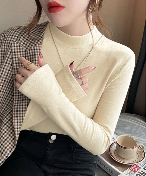 kirakiraShop(キラキラショップ)の「フリース モックネック ロング カットソー(ニット/セーター・レディース・ブラック/クリーム/オレンジ/ホワイト/ブラウン・FREE)」の6枚目の写真
