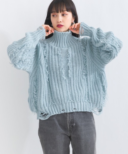 terrace(テラス)の「ダメージフリンジニットプルオーバー(ニット/セーター・レディース・ベージュ/オフホワイト/ブラック/サックスブルー・MEDIUM)」の4枚目の写真