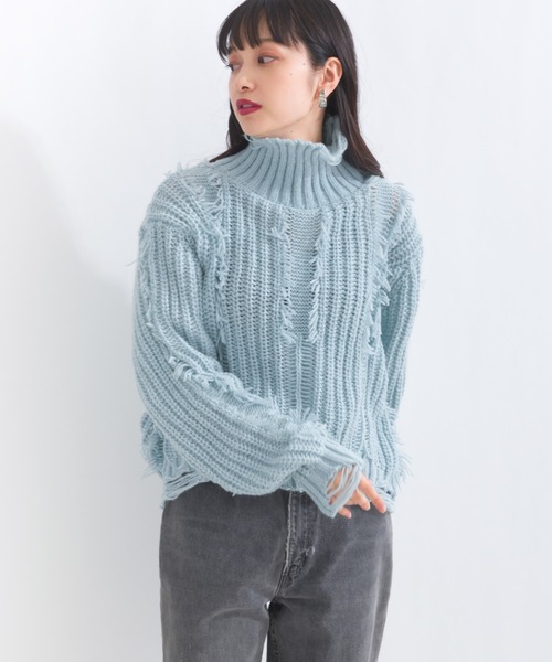 terrace(テラス)の「ダメージフリンジニットプルオーバー(ニット/セーター・レディース・ベージュ/オフホワイト/ブラック/サックスブルー・MEDIUM)」の18枚目の写真