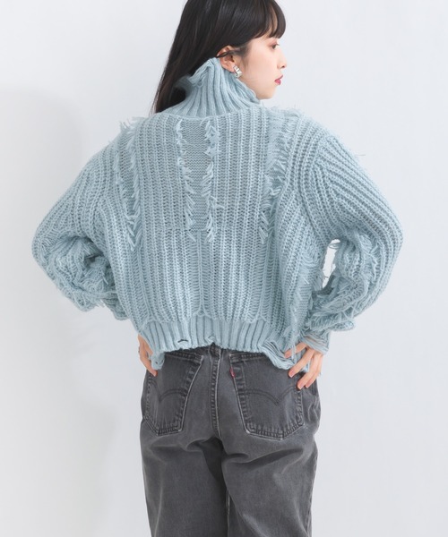 terrace(テラス)の「ダメージフリンジニットプルオーバー(ニット/セーター・レディース・ベージュ/オフホワイト/ブラック/サックスブルー・MEDIUM)」の19枚目の写真
