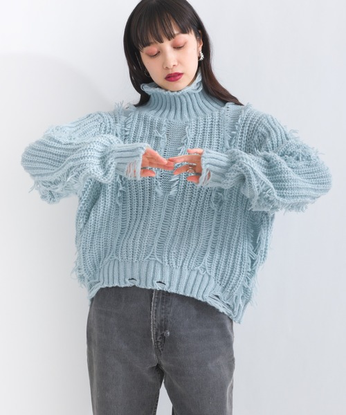 terrace(テラス)の「ダメージフリンジニットプルオーバー(ニット/セーター・レディース・ベージュ/オフホワイト/ブラック/サックスブルー・MEDIUM)」の21枚目の写真