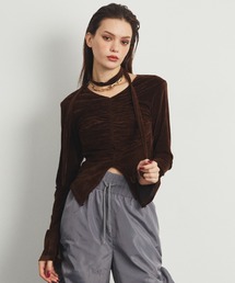 uyu. | Choker Gathered Velour Tops / チョーカーギャザーベロアトップス【uyu./ウユ】(Tシャツ/カットソー)