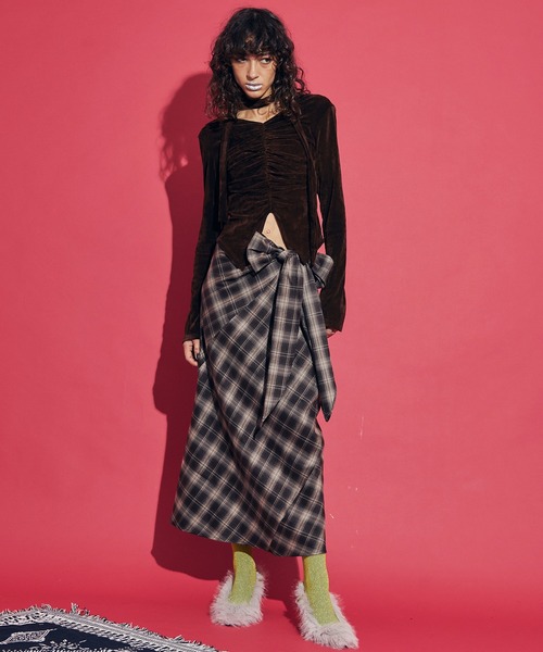 tシャツ ベロアチョーカートップス「セットアップ対応」 レディース Choker Gathered Velour Tops / チョーカーギャザーベロア