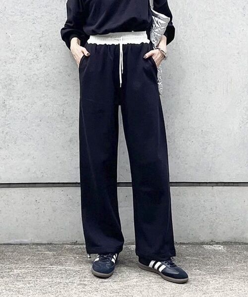 Green　Parks（グリーンパークス）の「ウエスト配色切替スウェットパンツ（スウェットパンツ・レディース・ブラック/グレー・FREE）」の3枚目の写真