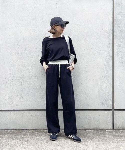 Green　Parks（グリーンパークス）の「ウエスト配色切替スウェットパンツ（スウェットパンツ・レディース・ブラック/グレー・FREE）」の5枚目の写真