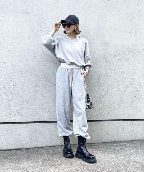 Green　Parks（グリーンパークス）の「ウエスト配色切替スウェットパンツ（スウェットパンツ・レディース・ブラック/グレー・FREE）」の7枚目の写真