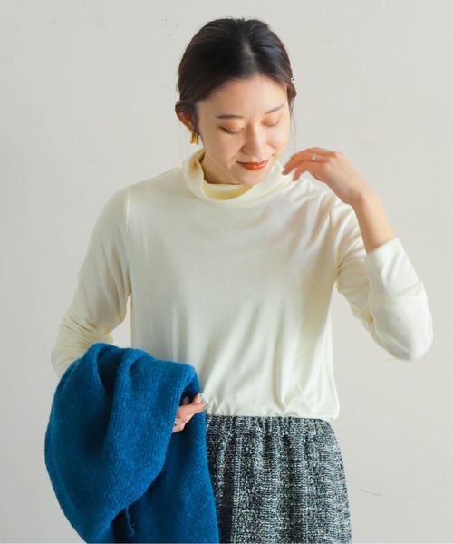 【極美品クリーニング済】DRUMOHRナチュラルホワイトリブタートルネック46 日本製】カシミヤ100% ワイドリブ タートルネック セーター