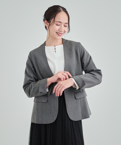 DRESKIP（ドレスキップ）の「◆【洗える/S-LL/セットアップ可/通勤/セレモニー】カラーレスジャケット（ノーカラージャケット・レディース・ベージュ/ブラック/チャコールグレー・03/02/01/04）」の13枚目の写真