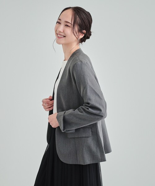 DRESKIP（ドレスキップ）の「◆【洗える/S-LL/セットアップ可/通勤/セレモニー】カラーレスジャケット（ノーカラージャケット・レディース・ベージュ/ブラック/チャコールグレー・03/02/01/04）」の14枚目の写真