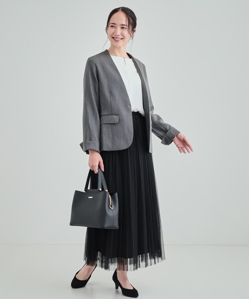 DRESKIP（ドレスキップ）の「◆【洗える/S-LL/セットアップ可/通勤/セレモニー】カラーレスジャケット（ノーカラージャケット・レディース・ベージュ/ブラック/チャコールグレー・03/02/01/04）」の15枚目の写真