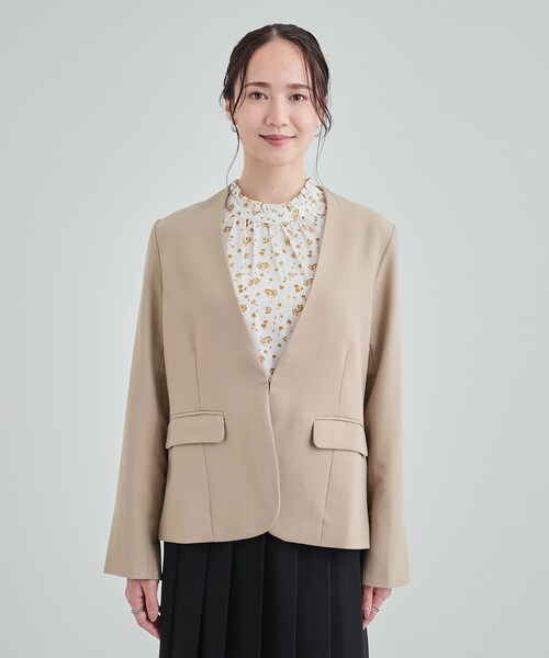 【新品】シソラス　ノーカラージャケット単品　38 ベージュ セール】【洗える/S-LL/セットアップ可/通勤/セレモニー】カラーレス