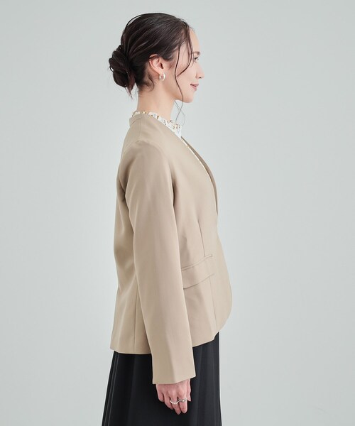 DRESKIP（ドレスキップ）の「◆【洗える/S-LL/セットアップ可/通勤/セレモニー】カラーレスジャケット（ノーカラージャケット・レディース・ベージュ/ブラック/チャコールグレー・03/02/01/04）」の6枚目の写真