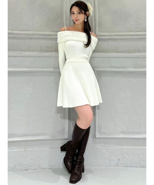 RESEXXY（リゼクシー）の「ストラップデザインミニニットワンピース（ワンピース・レディース・ブラック/チャコールグレー/ホワイト・FREE）」の9枚目の写真