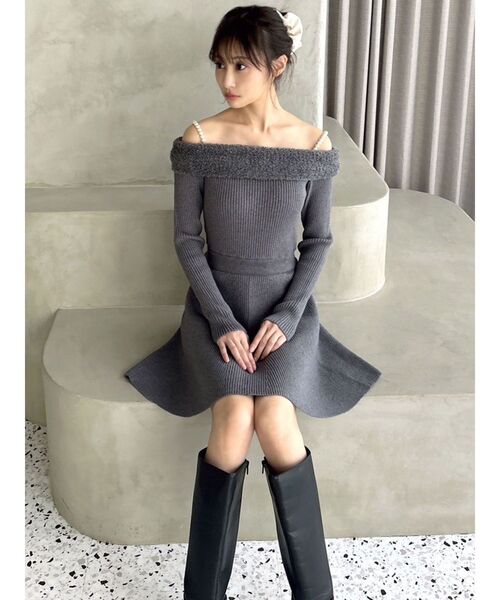 RESEXXY（リゼクシー）の「ストラップデザインミニニットワンピース（ワンピース・レディース・ブラック/チャコールグレー/ホワイト・FREE）」の12枚目の写真