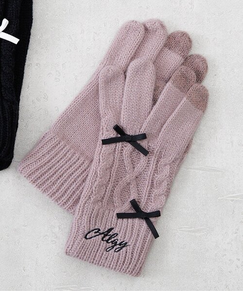 algy（アルジー）の「【スマホ対応】りぼん手袋（手袋・キッズ・ピンク/ブラック/グレー・FREE）」の3枚目の写真