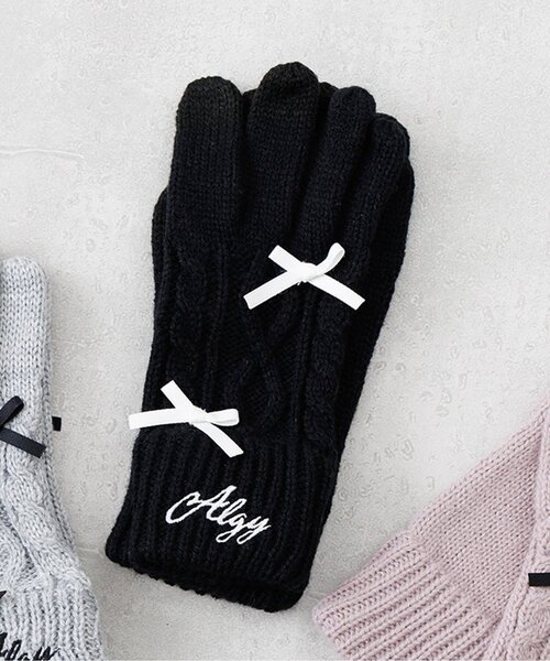 algy（アルジー）の「【スマホ対応】りぼん手袋（手袋・キッズ・ピンク/ブラック/グレー・FREE）」の2枚目の写真