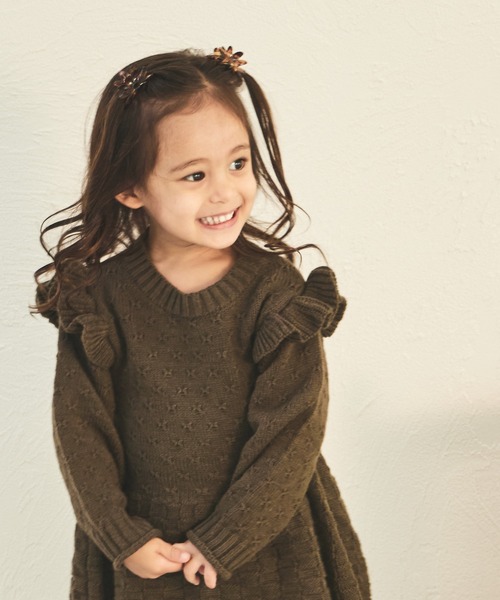 sea and shells by pairmanon(シーアンドシェルズバイペアマノン)の「【sea and shells by pairmanon】肩フリル 切り替え ニット ワンピース(その他ベビーウェア・キッズ・ベージュ/オレンジ/ブラウン・110/100/80/90)」の6枚目の写真