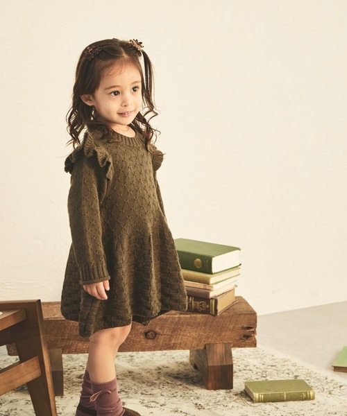 sea and shells by pairmanon(シーアンドシェルズバイペアマノン)の「【sea and shells by pairmanon】肩フリル 切り替え ニット ワンピース(その他ベビーウェア・キッズ・ベージュ/オレンジ/ブラウン・110/100/80/90)」の7枚目の写真