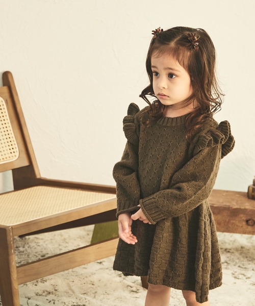sea and shells by pairmanon(シーアンドシェルズバイペアマノン)の「【sea and shells by pairmanon】肩フリル 切り替え ニット ワンピース(その他ベビーウェア・キッズ・ベージュ/オレンジ/ブラウン・110/100/80/90)」の8枚目の写真