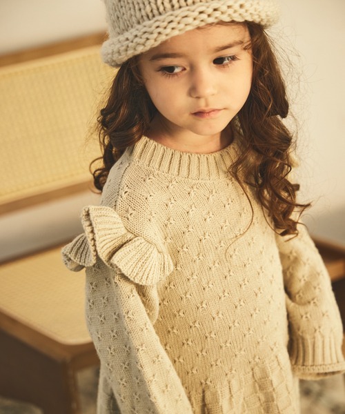 sea and shells by pairmanon(シーアンドシェルズバイペアマノン)の「【sea and shells by pairmanon】肩フリル 切り替え ニット ワンピース(その他ベビーウェア・キッズ・ベージュ/オレンジ/ブラウン・110/100/80/90)」の13枚目の写真