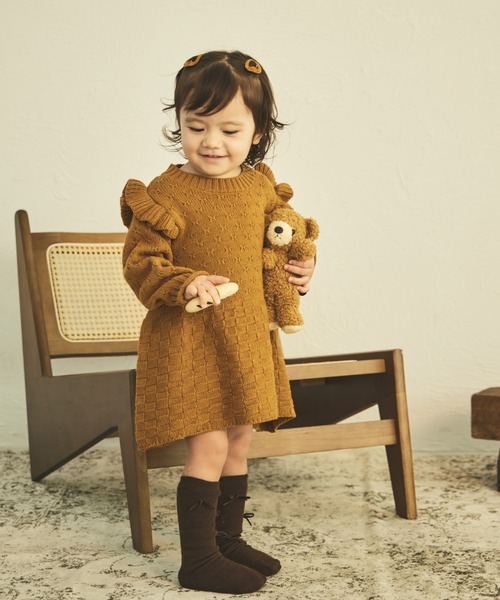 sea and shells by pairmanon(シーアンドシェルズバイペアマノン)の「【sea and shells by pairmanon】肩フリル 切り替え ニット ワンピース(その他ベビーウェア・キッズ・ベージュ/オレンジ/ブラウン・110/100/80/90)」の20枚目の写真