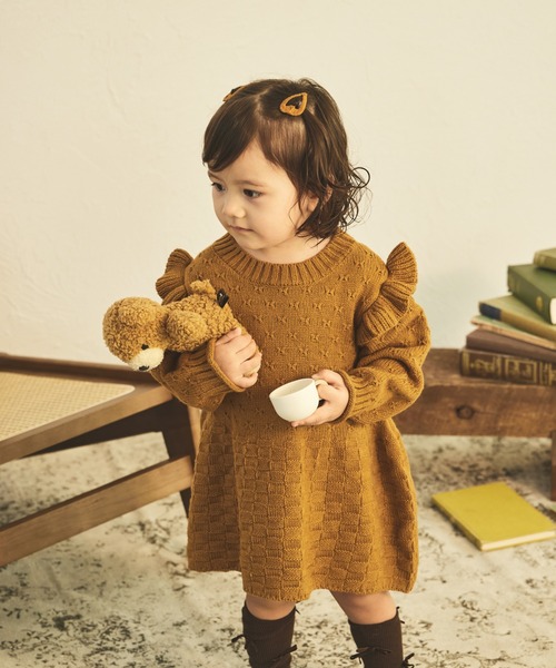 sea and shells by pairmanon(シーアンドシェルズバイペアマノン)の「【sea and shells by pairmanon】肩フリル 切り替え ニット ワンピース(その他ベビーウェア・キッズ・ベージュ/オレンジ/ブラウン・110/100/80/90)」の22枚目の写真