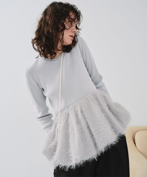 titivate（ティティベイト）の「ドッキングペプラムニットトップス（ニット/セーター・レディース・ブラック/ライトグレー/オレンジ・S/M/L）」の13枚目の写真