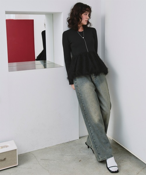 titivate（ティティベイト）の「ドッキングペプラムニットトップス（ニット/セーター・レディース・ブラック/ライトグレー/オレンジ・S/M/L）」の5枚目の写真