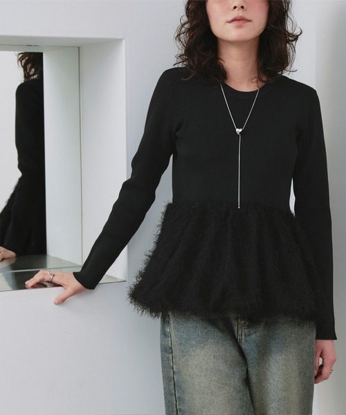 titivate（ティティベイト）の「ドッキングペプラムニットトップス（ニット/セーター・レディース・ブラック/ライトグレー/オレンジ・S/M/L）」の7枚目の写真