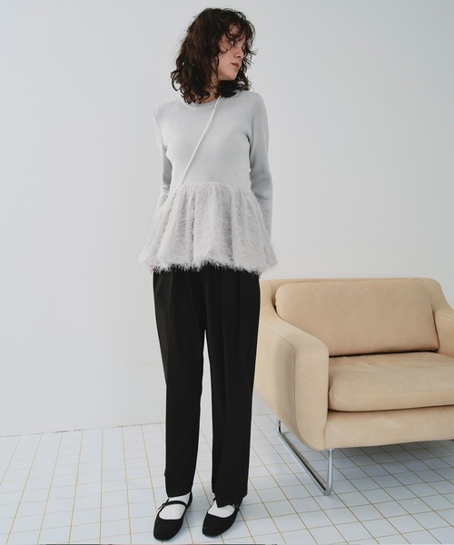 titivate（ティティベイト）の「ドッキングペプラムニットトップス（ニット/セーター・レディース・ブラック/ライトグレー/オレンジ・S/M/L）」の17枚目の写真