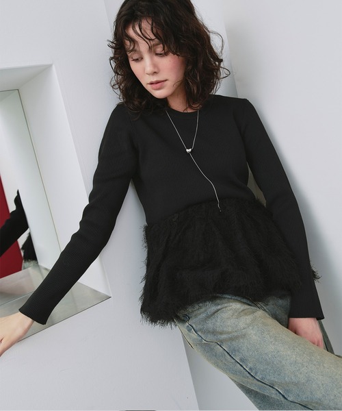 titivate（ティティベイト）の「ドッキングペプラムニットトップス（ニット/セーター・レディース・ブラック/ライトグレー/オレンジ・S/M/L）」の9枚目の写真