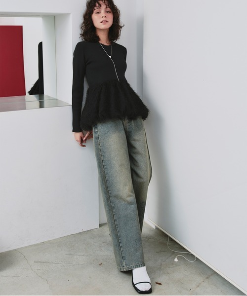 titivate（ティティベイト）の「ドッキングペプラムニットトップス（ニット/セーター・レディース・ブラック/ライトグレー/オレンジ・S/M/L）」の10枚目の写真