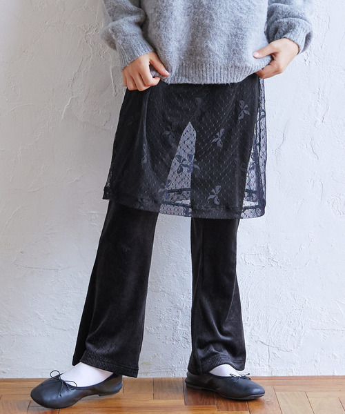 coca(coca)(コカ)の「キッズ チュールスカートレイヤードパンツ(その他パンツ・キッズ・アイボリー/ブラック・150/140/120/130)」の2枚目の写真