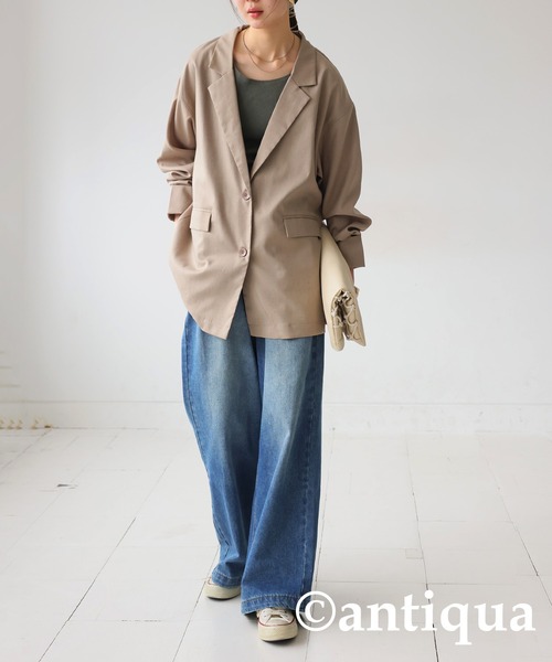 antiqua(アンティカ)の「テーラードジャケット(テーラードジャケット・レディース・ライトグレー/ナチュラル・ONESIZE)」の9枚目の写真