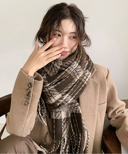 セール】あったか チェック マフラー（マフラー）｜BLANC FICELLE