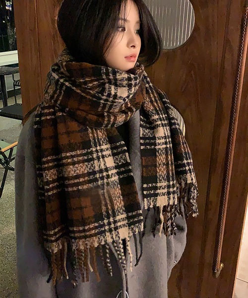 セール】あったか チェック マフラー（マフラー）｜BLANC FICELLE