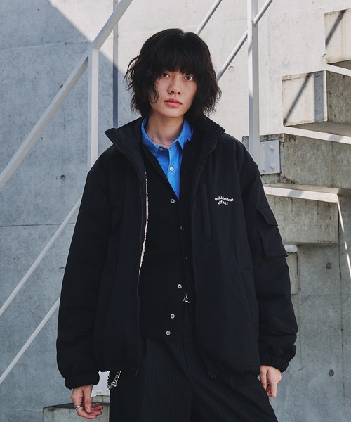 Adoon plainスタンドネック裏ボア中綿ブルゾン ADDED STAND NECK BOA BLOUSON / スタンドネック裏ボア中綿