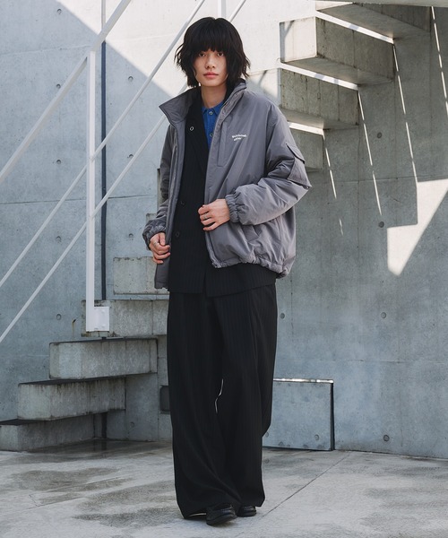 Adoon plainスタンドネック裏ボア中綿ブルゾン ADDED STAND NECK BOA BLOUSON / スタンドネック裏ボア中綿
