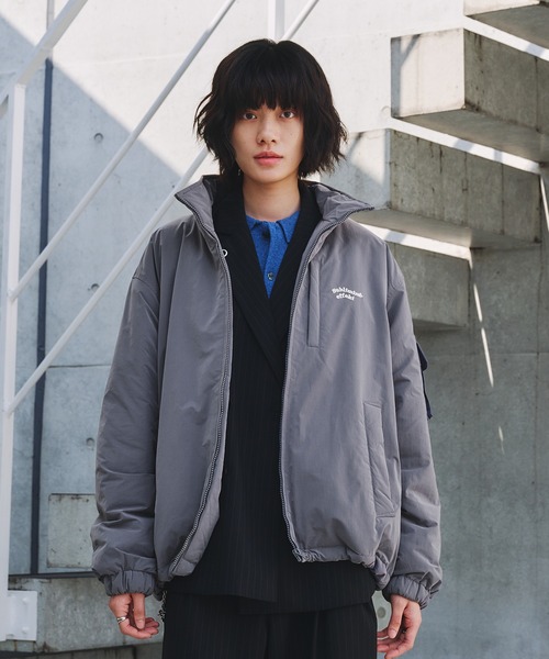 Adoon plainスタンドネック裏ボア中綿ブルゾン ADDED STAND NECK BOA BLOUSON / スタンドネック裏ボア中綿