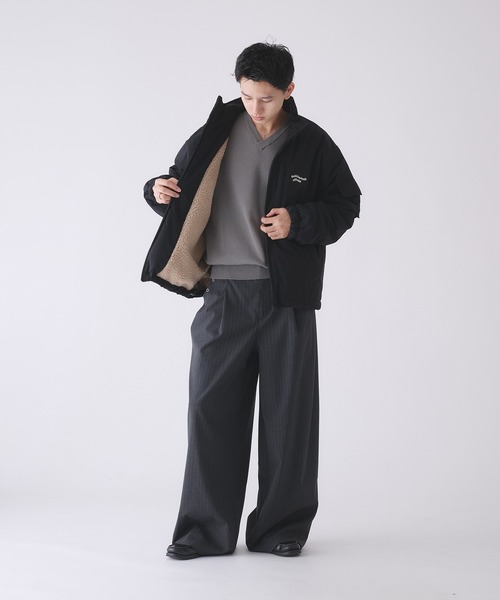 予約品 Adoon plain スタンドネック 裏ボア中綿ブルゾン ADDED STAND NECK BOA BLOUSON / スタンドネック裏ボア中綿