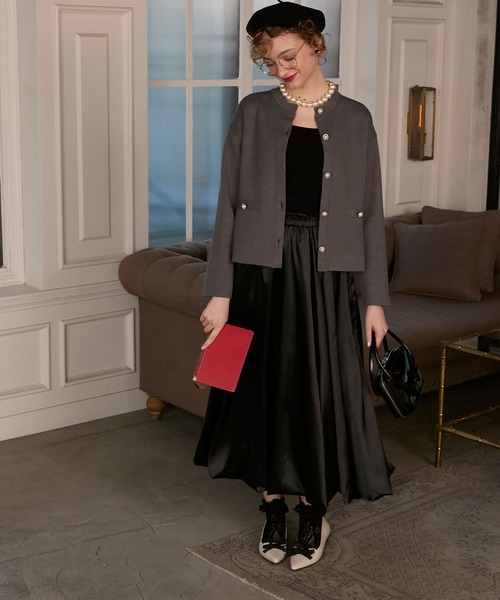 BONLECILL noir（ボンルシールノワール）の「【BONLECILL noir】パールボタンノーカラーニットジャケット／カーディガン（カーディガン/ボレロ・レディース・グレー/ネイビー/ブラック/アイボリー・FREE）」の18枚目の写真