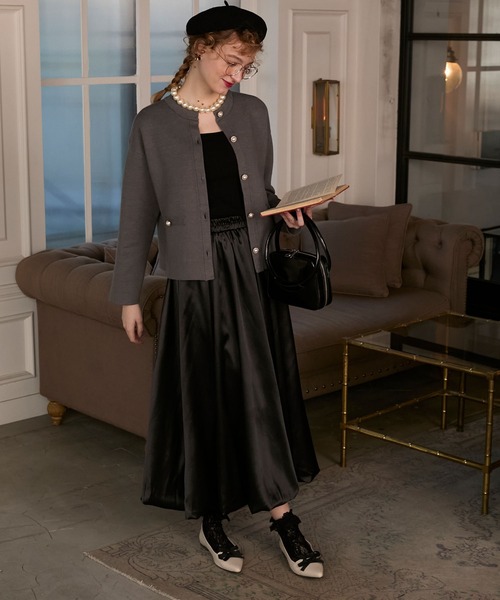 BONLECILL noir（ボンルシールノワール）の「【BONLECILL noir】パールボタンノーカラーニットジャケット／カーディガン（カーディガン/ボレロ・レディース・グレー/ネイビー/ブラック/アイボリー・FREE）」の19枚目の写真