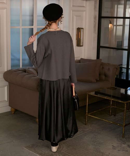 BONLECILL noir（ボンルシールノワール）の「【BONLECILL noir】パールボタンノーカラーニットジャケット／カーディガン（カーディガン/ボレロ・レディース・グレー/ネイビー/ブラック/アイボリー・FREE）」の22枚目の写真